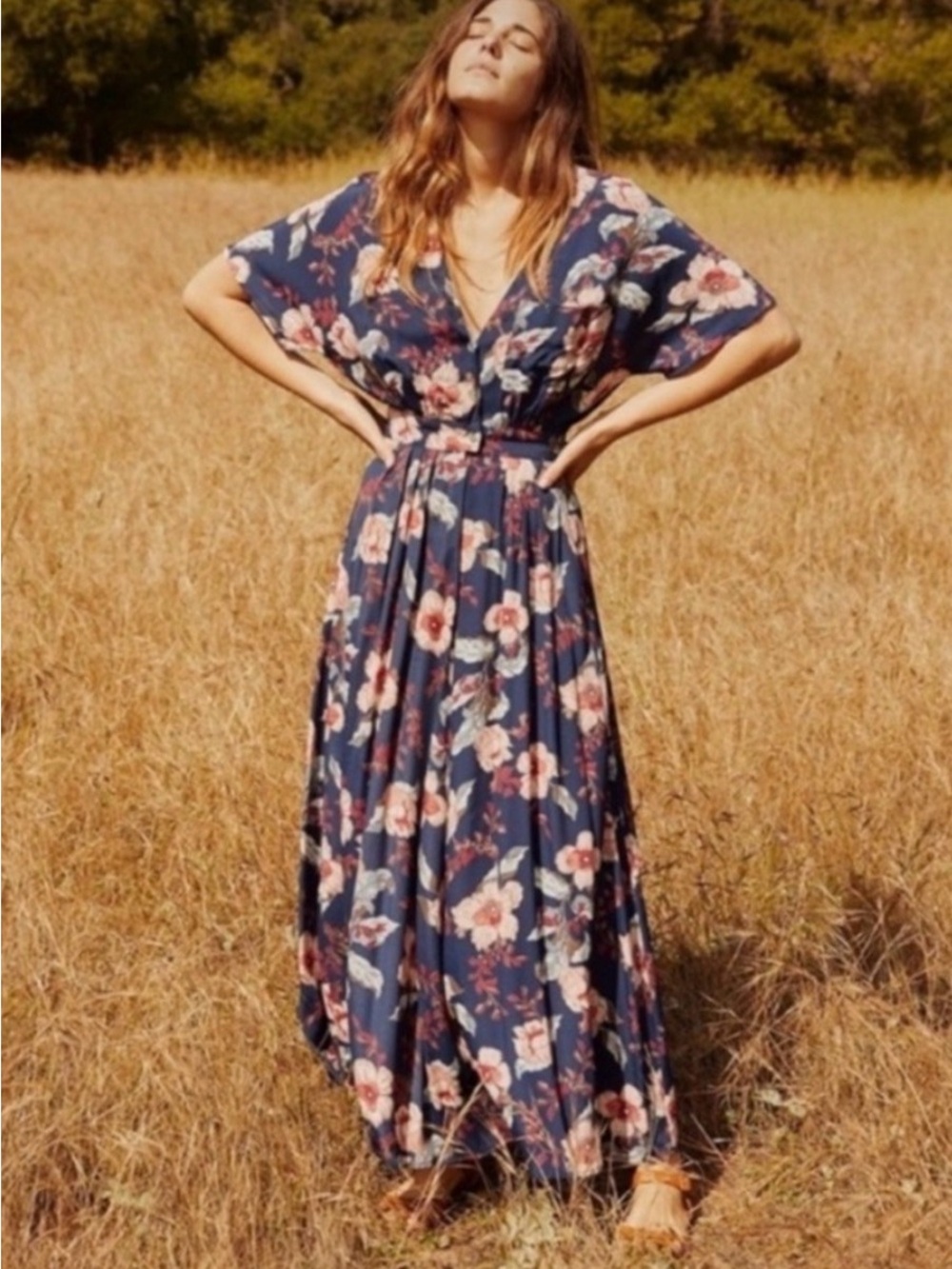 Christy Dawn Cream Maxi Dress with Blue and Pink Floral Print